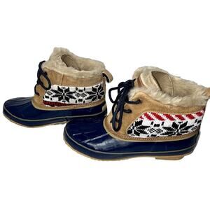 Khombu Women's Jazzy Snow Winter Duck Boots Size 7M Leather Sweater Steel Shank